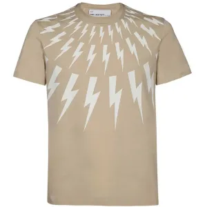 Neil Barrett Mens Fair Isle Thunderbolt T-shirt Beige - M BEIGE
