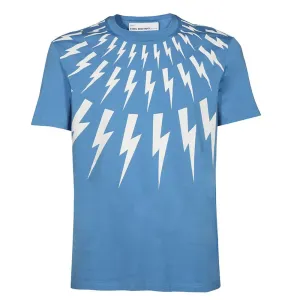 Neil Barrett Mens Fair Isle Thunderbolt T-shirt Blue - S BLUE