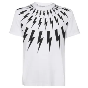 Neil Barrett Mens Fair Isle Thunderbolt T-shirt White - L WHITE