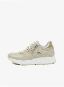 Beige Leather Sneakers with Details in Gold NeroGiardini - Women