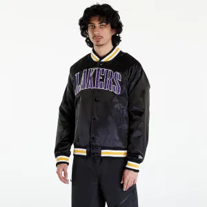 New Era LA Lakers NBA Applique Satin Bomber Jacket UNISEX Black/ True Purple #3090938