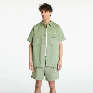 Nike Life Men's Woven Military Short-Sleeve Button-Down Shirt Oil Green/ White #2321832