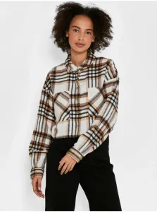 Brown-cream checkered cropped shirt Noisy May Flanny - Women #912888