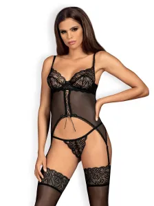 Set of corset and panties in black Obsessive Contica