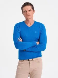 Ombre Elegant men's sweater with a v-neck - blue
