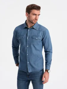 Ombre Men's denim snap shirt with pockets - blue