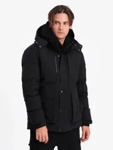 Ombre Men's winter jacket with detachable hood and cargo pockets - black #3040951