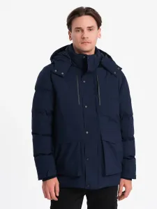 Ombre Men's winter jacket with detachable hood and cargo pockets - navy blue #3040962