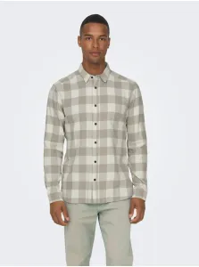 Beige-cream Men's Plaid Flannel Shirt ONLY & SONS Gud - Men #2329072