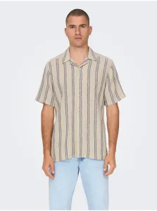 Beige Men's Striped Short Sleeve Shirt ONLY & SONS Trev - Men #2267496