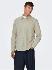 Beige Mens Upper Corduroy Shirt ONLY & SONS Alp - Men #2541578