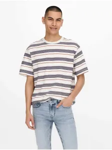 Grey-cream striped T-shirt ONLY & SONS Tomas - Men #1010777