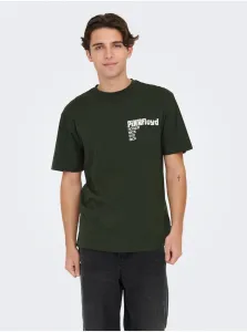 Men's Dark Green Short Sleeve T-Shirt ONLY & SONS Pink Fl - Men #2825727
