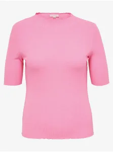 Pink Women's Ribbed T-Shirt ONLY CARMAKOMA Ally - Women