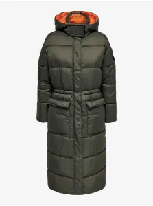 Khaki Womens Quilted Winter Coat Hooded ONLY Puk - Women