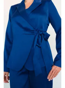 Dark blue satin jacket with ORSAY tie - Women #812298