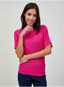 Dark Pink Lightweight Patterned Short Sleeve Sweater ORSAY - Women
