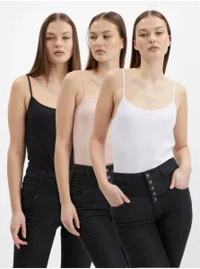 Orsay Set of three women's basic tank tops in white, beige and black - Womens #2220577