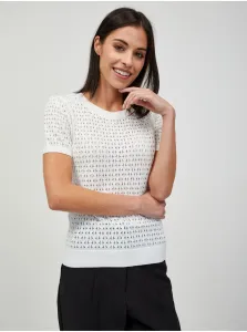 White Perforated Short Sleeve Sweater ORSAY - Women