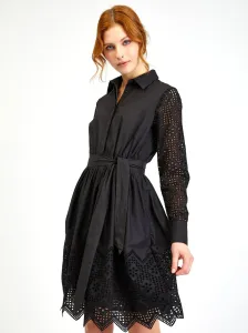 Orsay Black Ladies Perforated Shirt Dress with Tie - Women