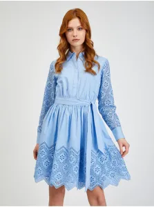 Orsay Blue Perforated Shirt Dress with Tie - Ladies #2150293