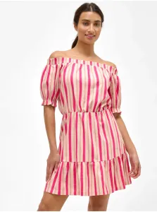 Pink striped linen dress with exposed shoulders ORSAY - Women