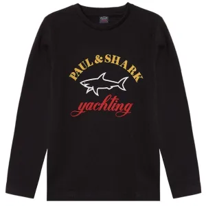 Paul & Shark Boy's Long Sleeved Yachting Logo Print T-Shirt Black - BLACK 10Y