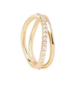 PDPAOLA Affascinante anello placcato oro con zirconi Twister Essentials AN01-844 50 mm
