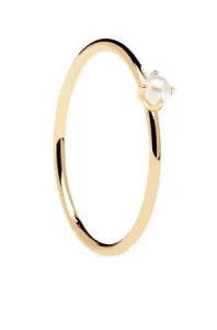 PDPAOLA Elegante anello placcato oro con perla Solitary Pearl Essentials AN01-160 48 mm