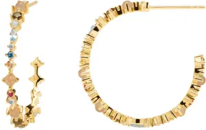 PDPAOLA Orecchini a cerchio in argento placcato oro con zirconi scintillanti HALO Gold AR01-221-U