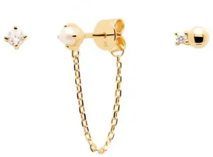 PDPAOLA Orecchini asimmetrici placcati in oro con perla e zirconi CHARLIE Gold BU01-019-U
