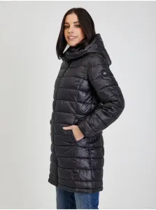 Black Ladies Quilted Winter Coat with Detachable Hood Pepe Jeans - Women