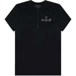 Philipp Plein Men's Logo Plaque Henley T-Shirt Black - BLACK XXL