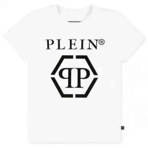 Philipp Plein Boy's T-shirt Logo Shirt White - WHITE 10Y