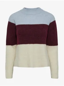 Wine-blue striped sweater with wool admixture Pieces Ellen - Women #808451