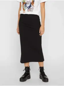 Black Ribbed Midi Skirt with Slit Pieces Kylie - Women #146304
