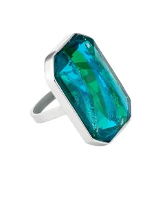 Preciosa Anello lussuoso in acciaio con pietra pressata a mano di cristallo ceco Preciosa Ocean Emerald 7446 66 53 mm