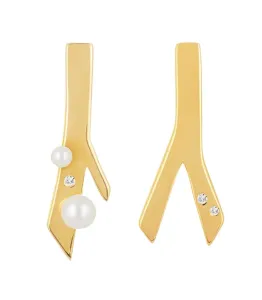 Preciosa Orecchini asimmetrici placcati in oro con perla d´acqua dolce e zirconi Preciosa 5389Y01