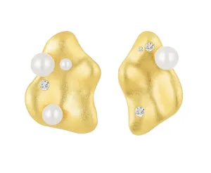 Preciosa Orecchini asimmetrici placcati oro Smooth con perle e zirconi Preciosa 5395Y01