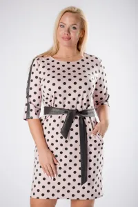 fitted polka dot dress with glittering stripes on the sleeves and a tie at the waist #1505760