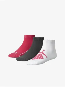 Set of three pairs of socks in dark pink, gray and white Puma - Men #2809181
