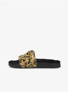 Women's Brown and Black Patterned Slippers with Faux Fur Puma - Women