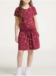 Burgundy Girly Floral Short Dress with Ragwear Magy Pockets - Girls #972476