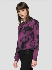 Black and Purple Womens Batik Sweatshirt with Shoulder Pads Replay - Women #118985