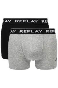 Replay Boxers Boxer Style 2 Cuff Logo&Print 2Pcs Box - Black/Grey Melange - Men's #931506