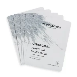 Revolution Skincare Set di maschere viso con carbone nero Biodegradable (Purifying Charcoal Sheet Mask)