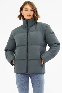 River Club Women's Gray Fiber Inside Water and Windproof Inflatable Winter Coat