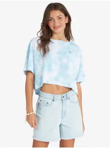 White-Blue Women Patterned Cropped T-Shirt Roxy Happy Palm - Women