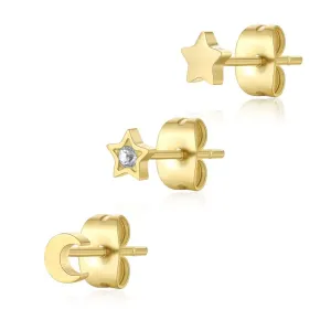 S`Agapõ Set di tre orecchini placcati in oro Glam CLICK SCK166