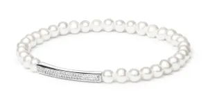 Silvego Bracciale elastico con perle e decoro in argento Noya LPS19222BW